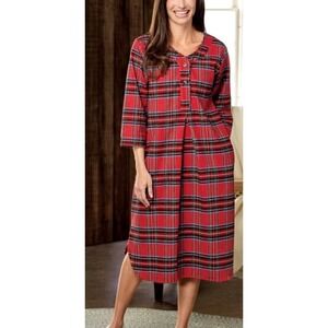 Vermont Country Store 3X Flannel Portuguese Cotton Flannel Red Plaid Night Shirt